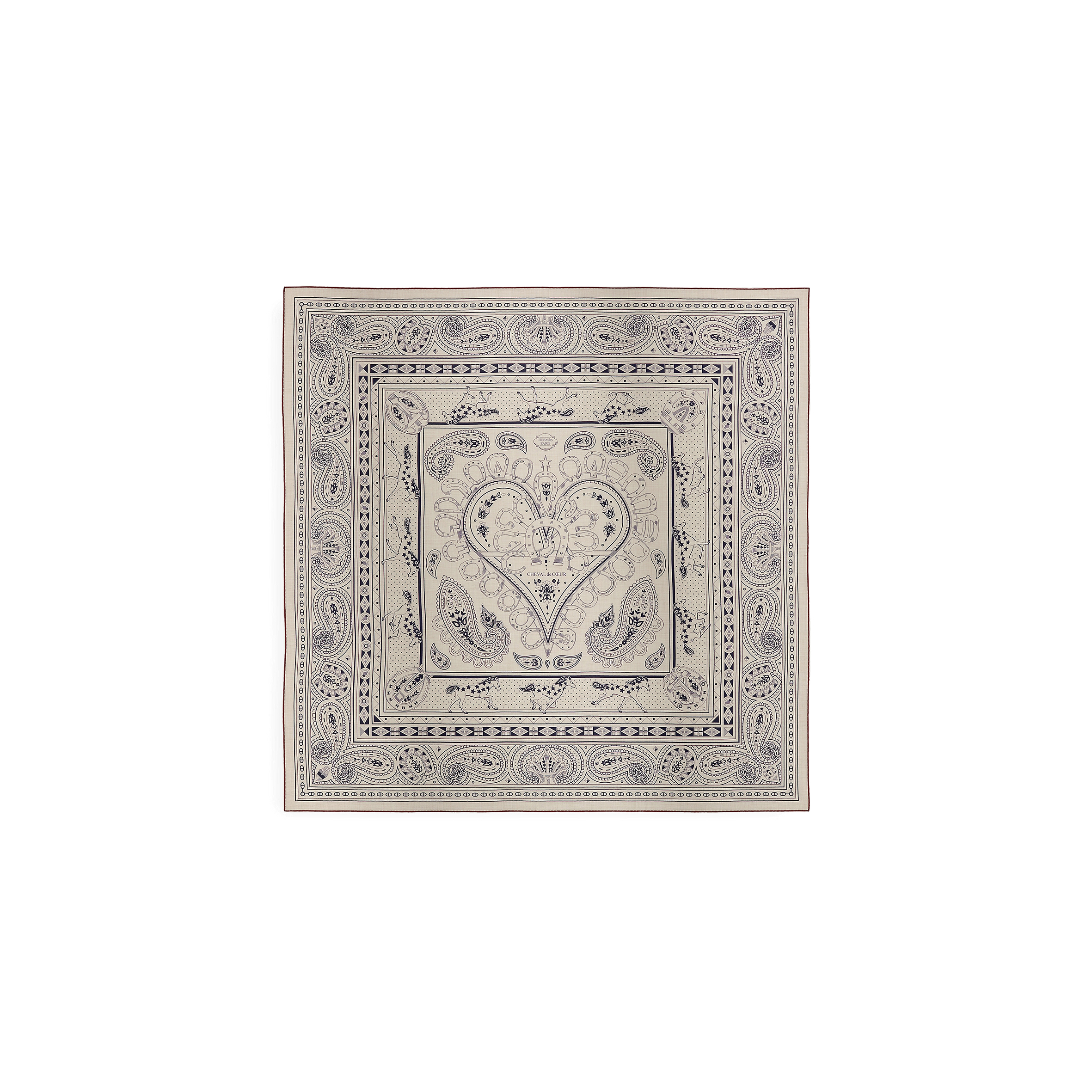 HERMES CHEVAL DE COEUR BANDANA SHAWL 140  H244259S 03 HERMES CHEVAL DE COEUR BANDANA SHAWL 140  H244259S 03